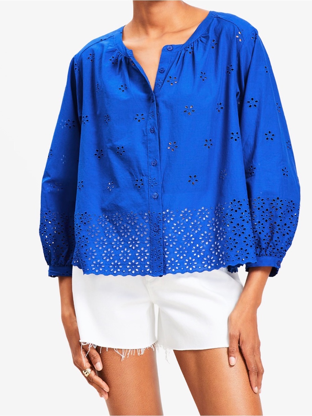 Loft Eyelet Blouson Sleeve Blouse | Size S